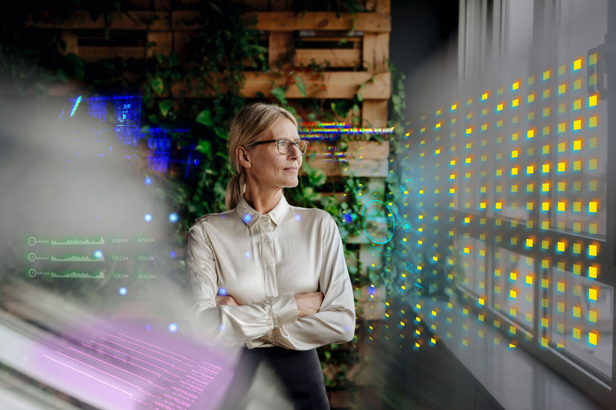 KÃ¶ln, NRW, Deutschland, Business, Office, Loft, BÃ¼ro, w54, Businesswoman in green office looking out of window
