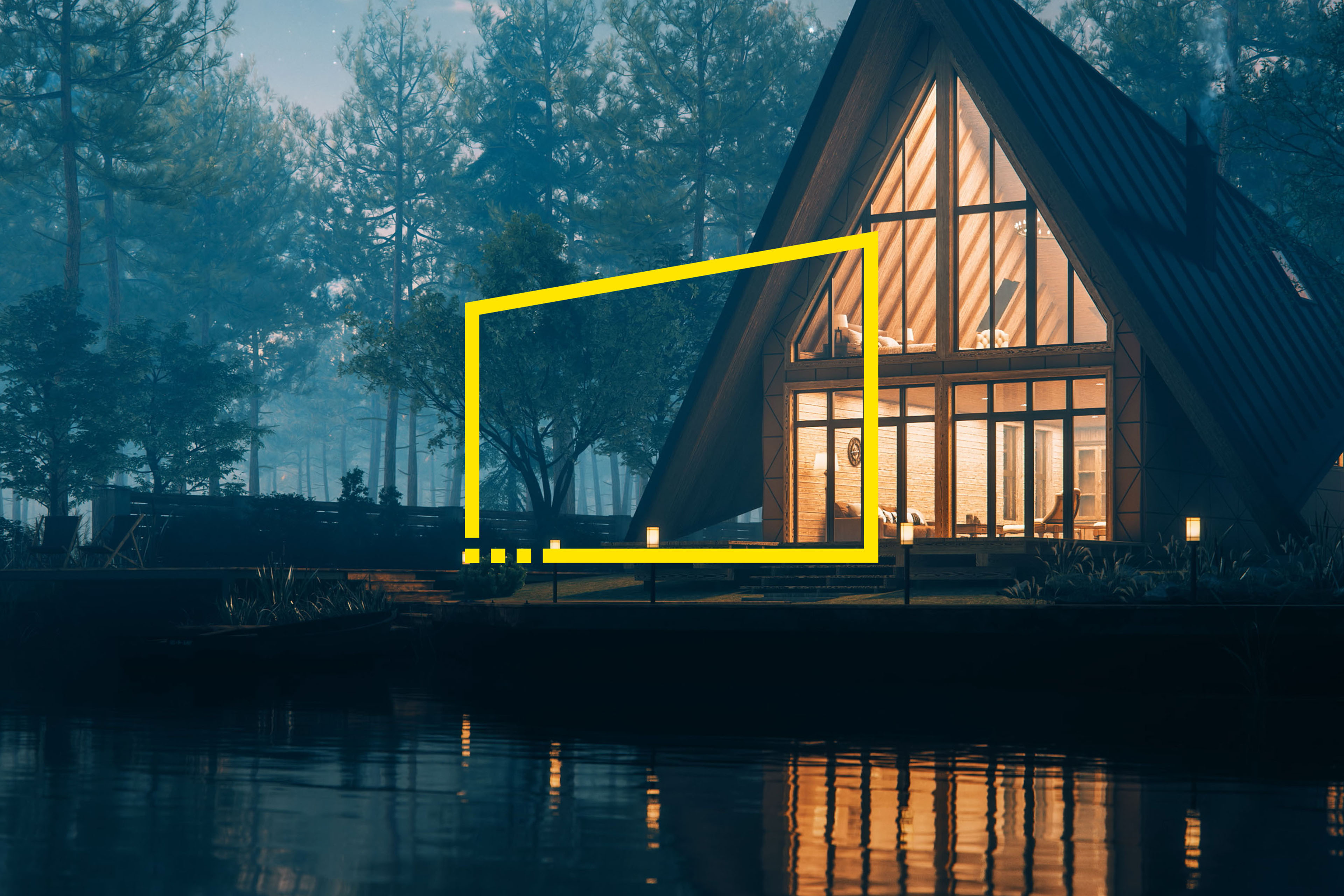 A triangular modern lake house